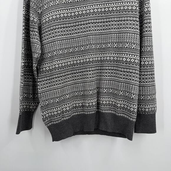 L.L.Bean Sweater Womens XL Gray White Turtleneck Fair Isle Nordic Cashmere Blend - Picture 5 of 11